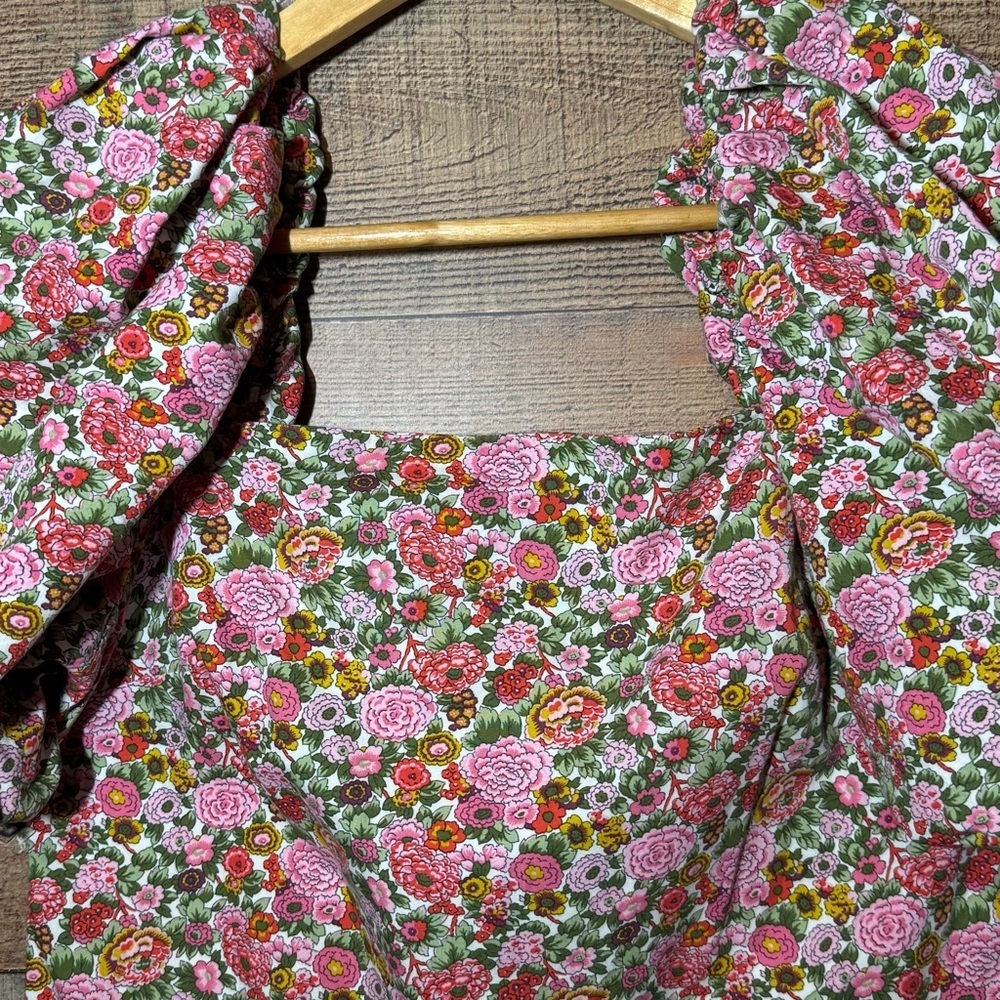 MNG Mini Dress Floral Voluminous Puff Sleeve Cotton Pink/Red Size 4 Blogger Fave - Picture 5 of 9